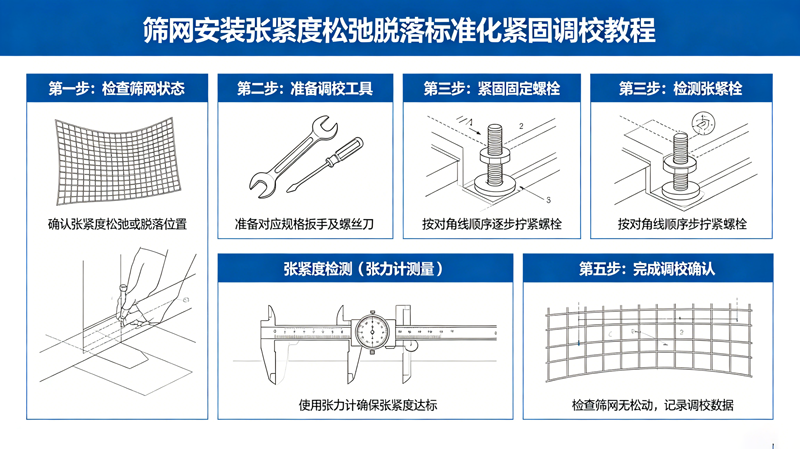 篩網(wǎng)安裝張緊度松弛脫落標(biāo)準(zhǔn)化緊固調(diào)校教程