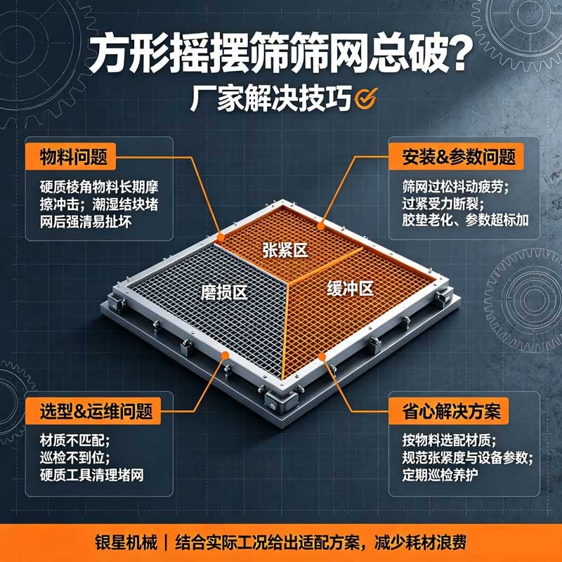 方形搖擺篩篩網(wǎng)易破損？方形搖擺篩廠家分析核心誘因